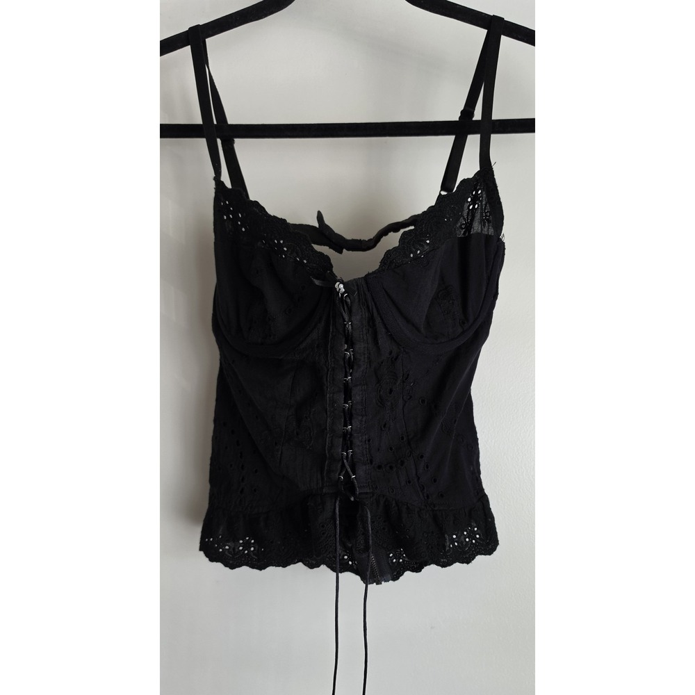 REBELFLOW Black Eyelet Corset Top Sleeveless Bustier Boho Women Lace Up